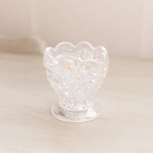 Vintage LE Smith Small Clear Iridescent Glass Toothpick Holder